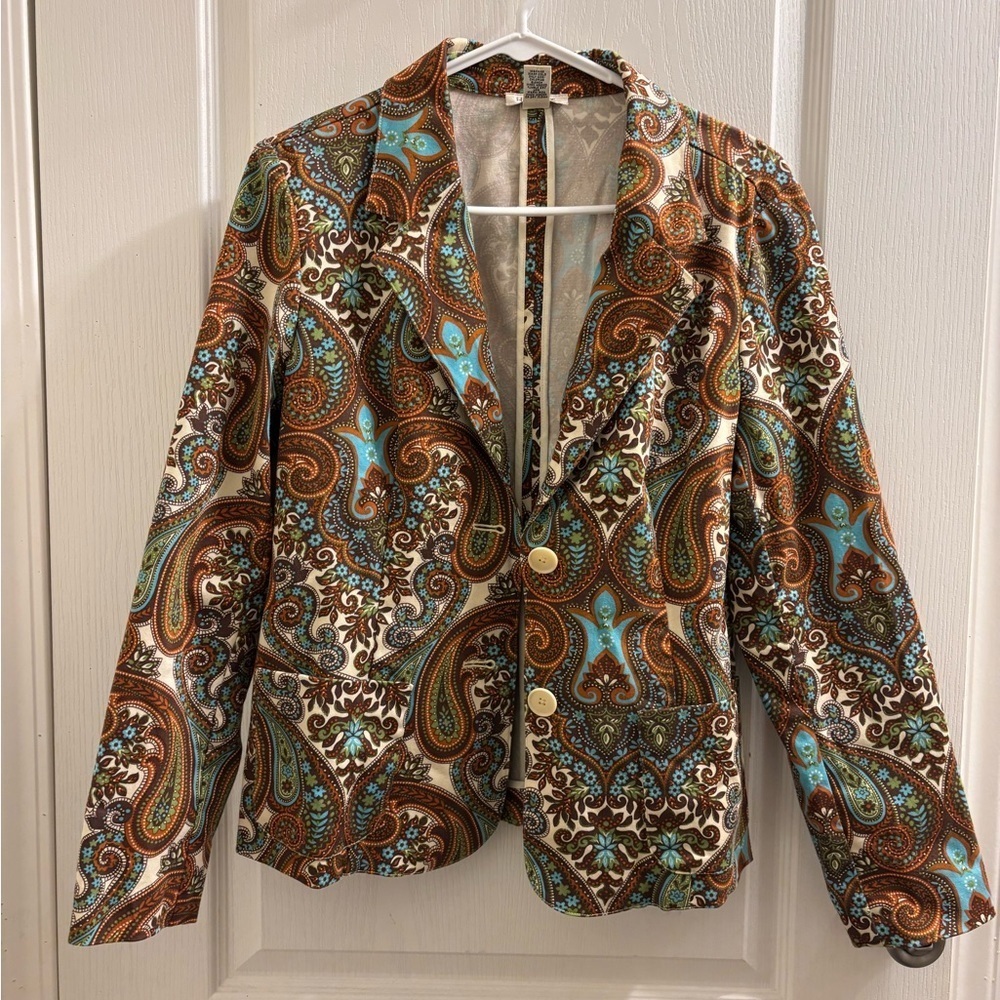 Harold’s Paisley Cotton Stretch Blazer Jacket Women’s Size 10 Boho Vtg - Picture 4 of 7